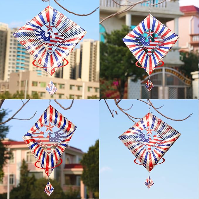 DJUAN 4th of July Decorations,13.5in Stainless Steel Eagle Flag Patriotic Wind Spinner Fourth of July Decor Outdoor,Garden Patriotic Decor Independence Day Decorations Wind Spinners for Yard,Garden