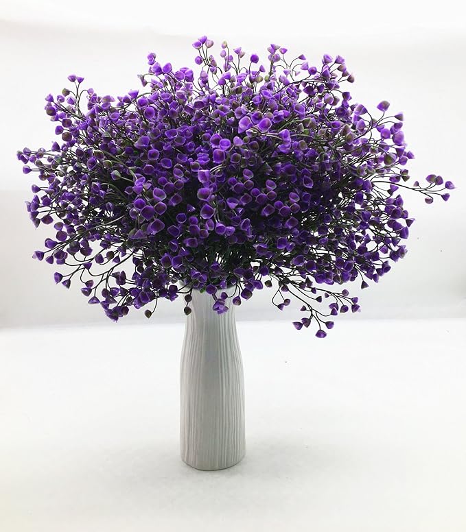 CATTREE Artificial Plants Shrubs Bushes, Plastic Fake Flowers Wedding Indoor Outdoor Home Garden Verandah Kitchen Office Table Centerpieces Arrangements Christmas Decoration - Deep Purple 4 pcs
