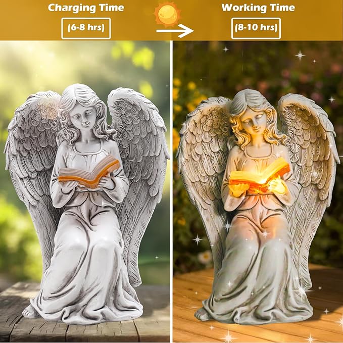 Angel Statue for Garden - 7.88 inches Guardian Solar Garden Statue, Gardening Gifts for Mom Grandma Lawn Ornaments Figurines for Outdoor Decor