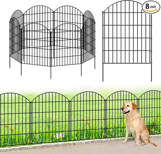 Metal Garden Fence 36in (H) x 18.7ft (L), 8 Panels +9 Stakes Dog Fence Border Fence Animal Barrier, No Dig Garden Fencing for Yard Flower Bed Lawn Patio Outdoor,CTW3608 Black