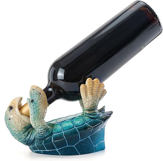 VVGIFTS Sea Turtle Decorative, Figurine Sea Turtle Wine Bottle Holder, Coastal Beach Decor, Resin Statue for Home Desk Tabletop, Ornament Gift Decorations (Bule)