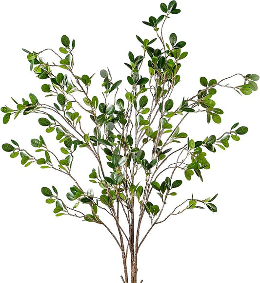 Sggvecsy 43’’ 3Pcs Artificial Ficus Branches Faux Leaf Spray Green Eucalyptus Branches Artificial Greenery Stems Fake Ficus Twig Plants for Home Office Wedding Vase Filler Shop Decoration
