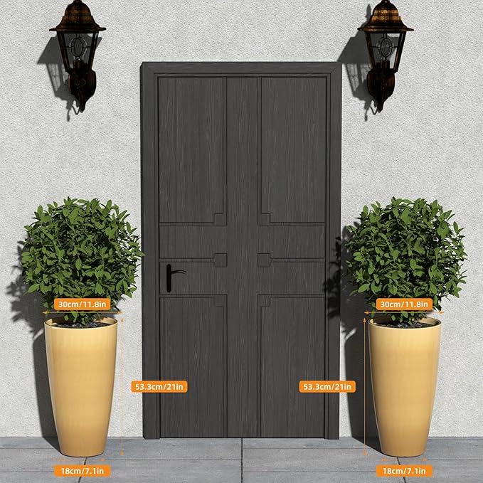 QCQHDU 21 inch Tall Planters for Outdoor & Indoor Plants, 2 Pack Sturdy Plant-Flower-Tree Pots for Front Porch Patio Deck Living Room Decor, Golden
