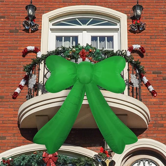 Christmas Inflatables Lighted Yard Lawn Inflatable Decoration with Built-in Fan and Stakes Ropes Holiday Party Decor, Christmas Decor (7FT-Green Bow)