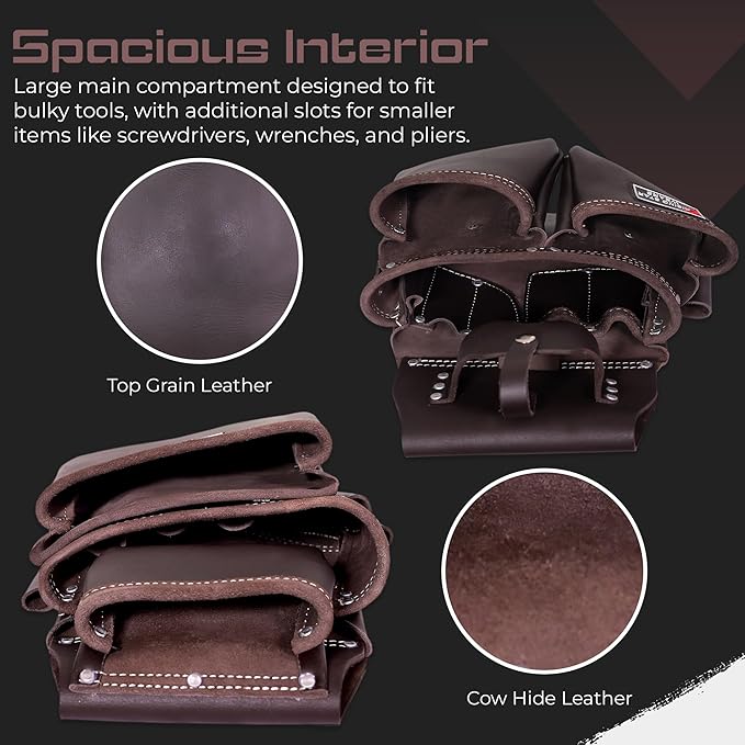 100% Leather Electrician Tool Pouch with Adjustable Belt,Stylish Tool Bag for Waist with 19 Pockets, Perfect for Carpenters,Plumbers, Electricians,Craftsmen,and Handymen