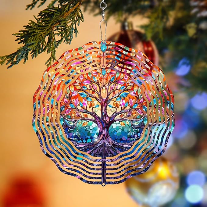 TIANCENTRAL H Tree of Life Wind Spinner,Tree of Life Wind Spinners 3D Frosted Hanging for Yard, Unique Gift Wind Spinner,3D Hanging Wind Sculptures for Garden Outdoor