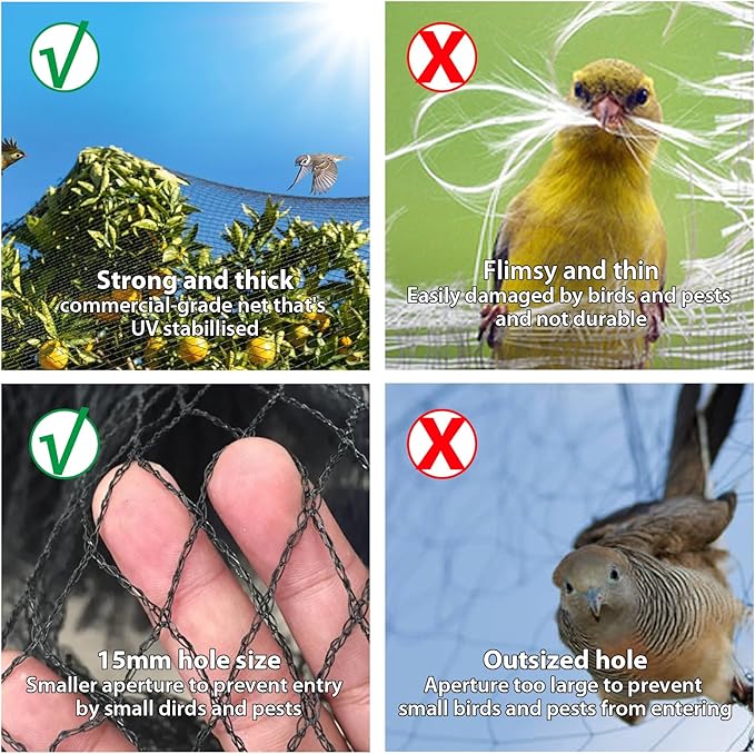 Bird Netting 50x50 ft,1" Mesh Garden Netting Pest Barrier for Plants, Fruit Trees, Vegetables, Extra Strong Woven Mesh Poultry Net for Chicken Run, Animal Fencing Against Birds, Deer, Poultry