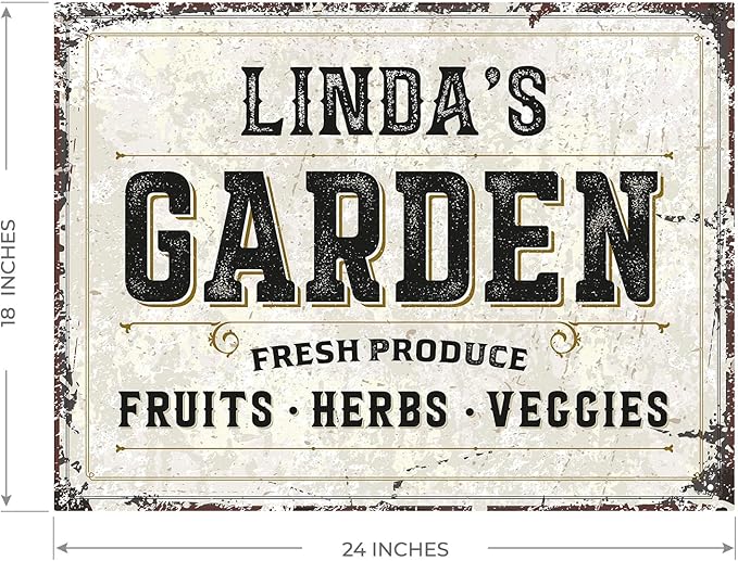 Custom Garden Fresh Produce Sign, Personalized Rustic Name for Backyard, Farm and Christmas Décor Sign, 18x24 Inches, Rust Free .063 Aluminum, Fade Resistant, Made in USA by Sigo Signs