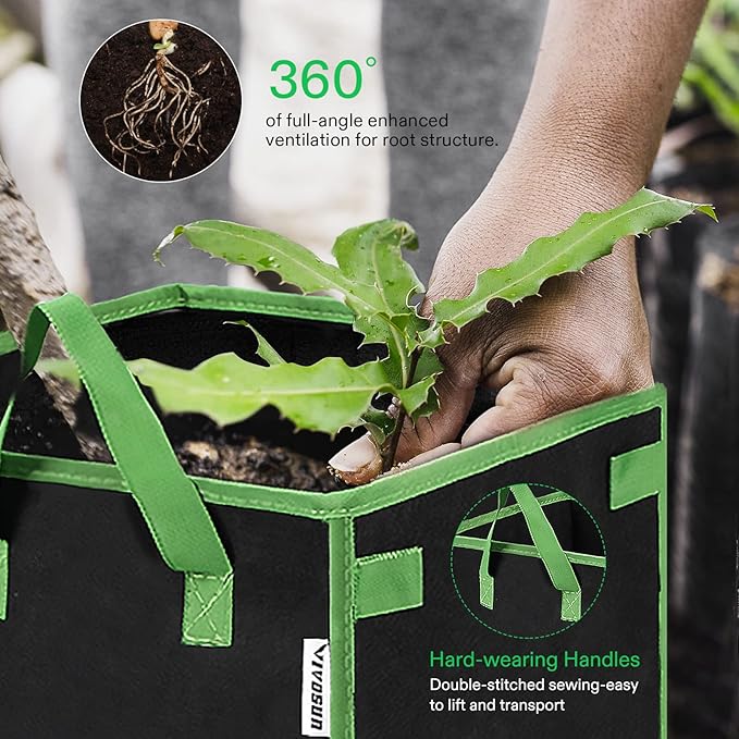 VIVOSUN 5 Pack 7 Gallon Square Grow Bags, Thick Nonwoven Cubic Fabric Pots with Handles for Indoor and Outdoor Gardening