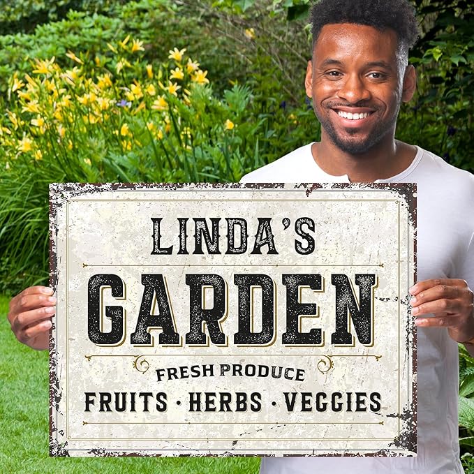 Custom Garden Fresh Produce Sign, Personalized Rustic Name for Backyard, Farm and Christmas Décor Sign, 18x24 Inches, Rust Free .063 Aluminum, Fade Resistant, Made in USA by Sigo Signs