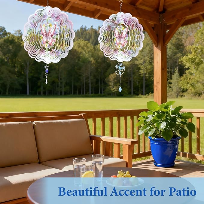 Butterfly Wind Spinners Outdoor, Birthday Gifts for Women Wife Mom, Butterfly Hanging Wind Sculptures Spinners for Christmas, 12 inch Outdoor Indoor Hanging Ornament for Garden Backyard Lawn