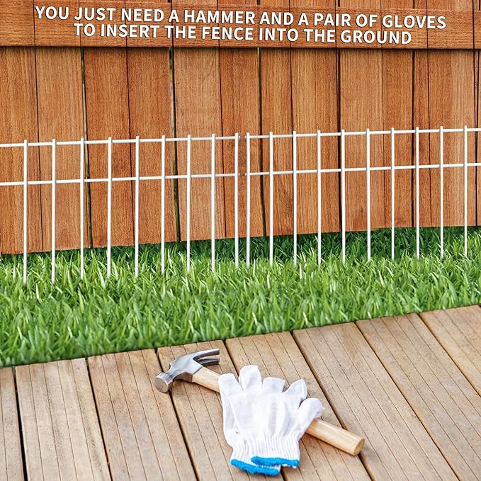Adavin White Animal Barrier Fence,20Pack 20 in(L) X12 in(H) Galvanized Steel Stakes 1.6 in Spike Spacing No Dig fence for dogs,outdoor pet fence rabbit fences protector for Yard Patio.Total 33.5 Ft(L)