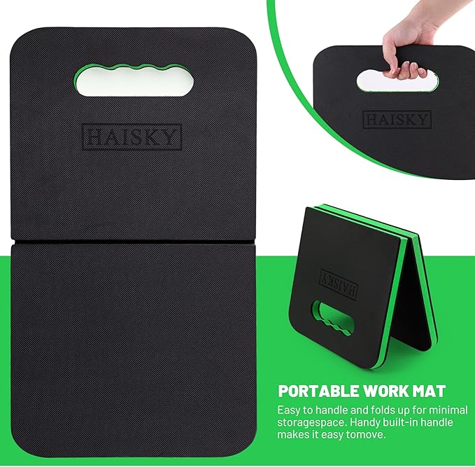 Extra Thick Kneeling Pad with Carrying Handles, EVA Foam Cushioning Mat for Knee for Gardening, Mechanic, Bathing Baby, Exercise & Yoga, 20.5 x 11.8 x 0.9 in, Green & Black