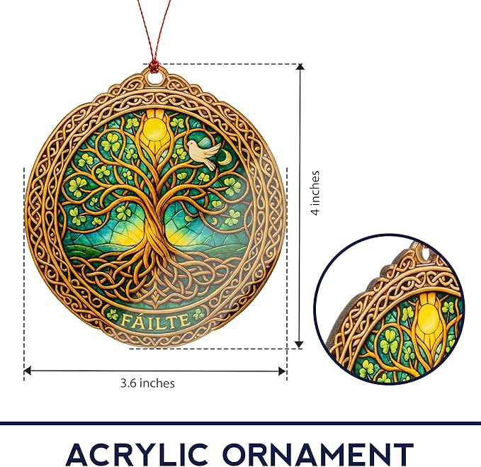 Christmas Ornaments - Tree of Life Ornament – Celtic Tree Decor – Irish Welcome Ornament – Shamrock Blessing Card – St - Patrick’s Day Home Decor - Xmas Tree Decoration