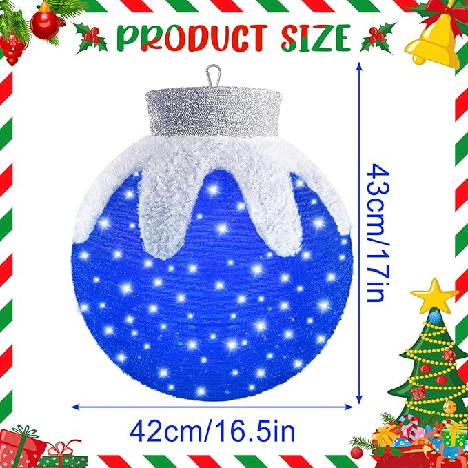 Outdoor Hanging Christmas Ornaments, Lighted Pop-Up Hanging Outdoor Holiday Ball Decoration, 8 Light Modes, Lighted Collapsible Holiday Decorations (Blue)