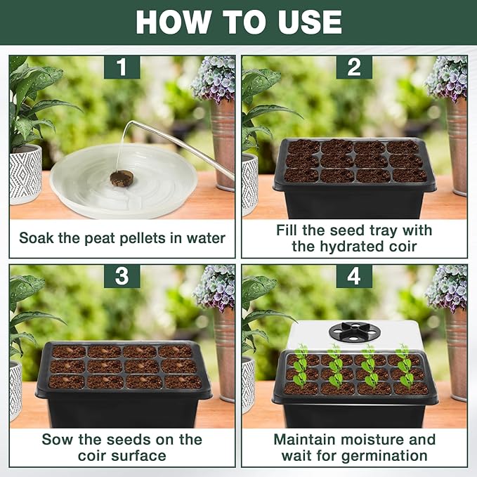 ZeeDix Seed Starter Kit, 6 Pack Seed Starter Trays with 90 PCS Coco Pellets, Base Tray for Indoor Planting, Mini Greenhouse Germination System for Herbs Vegetables Gardening Supplies(72 Cells)