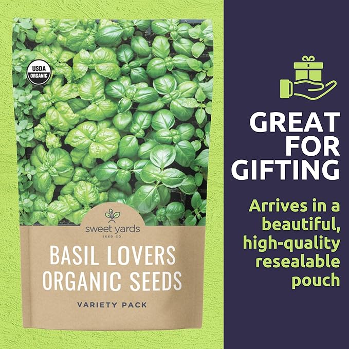 Organic Basil Seeds Variety Pack - 8 Individual Packs - 2025 Season - Genovese, Thai, Lemon, Greek, Cinnamon and More! for Indoor & Outdoor Planting (Non-GMO, Certified Organic)