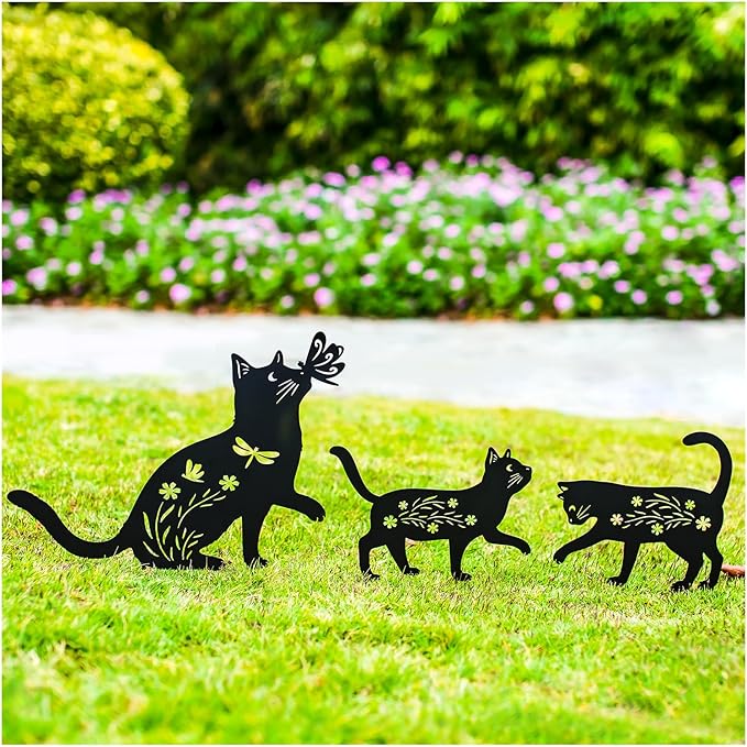 Cat Metal Decorative Garden Stakes Cat Gifts for Women Men Mom Birthday Gifts Silhouette Statues for Garden Decor, Yard Art, Patio, Outside, Lawn Ornaments, Outdoor Decorations