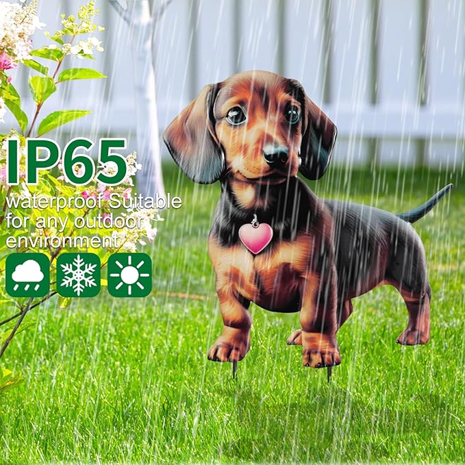 Dachshund Metal Garden Stakes Decorative,Outdoor Garden Dog Decor Stake,Birthday Gifts for Mom Women,Decorative Metal Housewarming Ornament for Lawn Patio Yard Pathway.