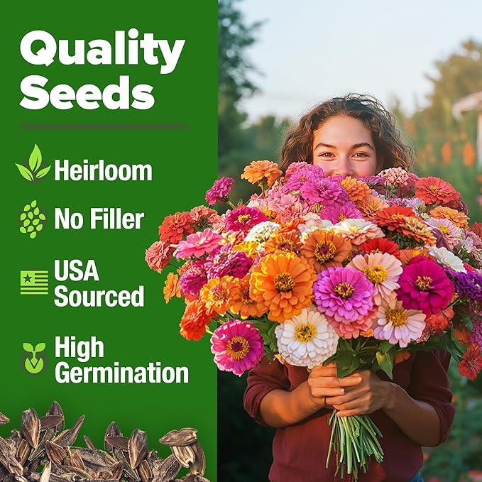 HOME GROWN Zinnia Seeds for 2026 - California Giant Mix - 14,600+ (4 oz) Plant Wildflower Blooms – Bulk Seeds for Planting Flowers Outside - Pollinator Gardens (Zinnia elegans)