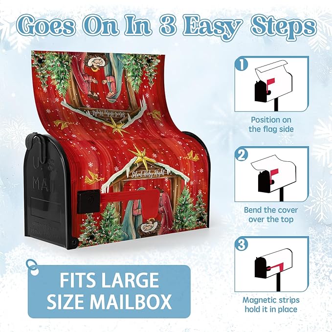Christmas Mailbox Cover Holy Night Nativity Oversized Magnetic Mailbox Covers Religious Xmas Jesus Nativity Scene Decorative Post Letter Box Wrap for Winter Holiday Large Size 25.5 X 21 Inch