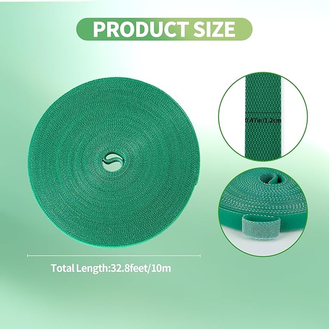 Plant Tape for Climbing Plants,Reusable Garden Tie Tape with Double-Sided Adhesive,Plant Twist Tie,Green Nylon for Outdoor Gardening,Tomato Plant Support,Cable Organization(65.6ft x0.47in)