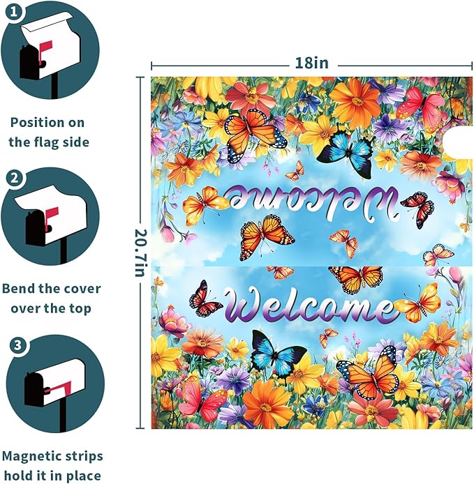 Spring Magnetic Mailbox Cover Yellow Floral Mailbox Cover Magnetic Standard Size 18 X 21 Inch Butterfly Flower Welcome Mailbox Post Cover Mailbox Wraps Mailbox Decor for Home Garden Outdoor Yard
