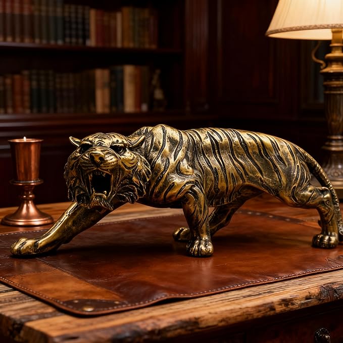 15.5 Inch Large Tiger Statue Figurine Sculpture Collectible Gifts for Tiger Lover Office Home Decor Desk Accessories Decoration Garden Figurines Outdoor Decor Bronze