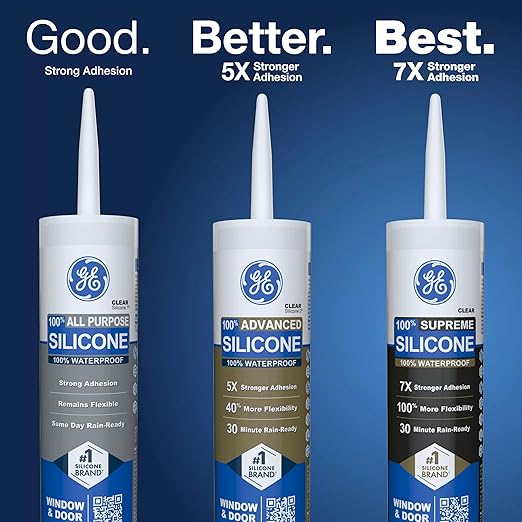 GE All Purpose Silicone Caulk, Clear, 10 fl oz Cartridge, 12 Pack - 100% Waterproof Silicone Sealant, Stronger Adhesion, Freeze & Sun Proof