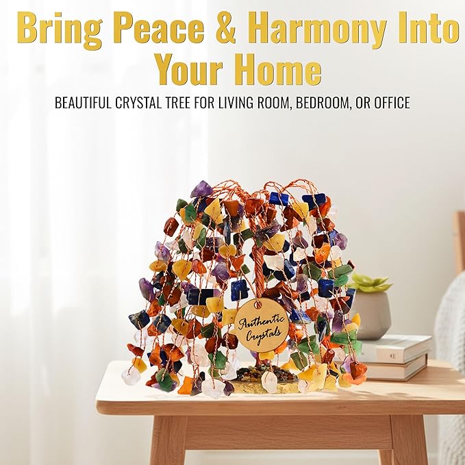 Unique 7 Chakra Crystal Tree of Life – Healing Crystal Tree for Positive Energy, Chakra Stones Desk Decor, Handmade Spiritual Housewarming Gift for Women, Mom, Sister, Birthday