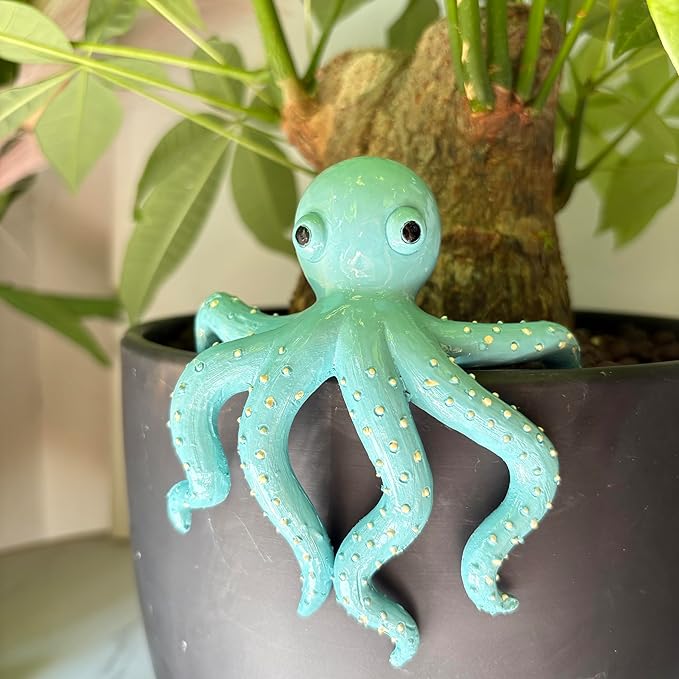 Cute Climbing Octopus Flower Pot Huggers, Animal Figurines Plant Decorations for Pots, Resin Flower Pot Decorations, Fairy Garden Accessories, Fish Tank Planter Edge Craft Decor (Octopus)