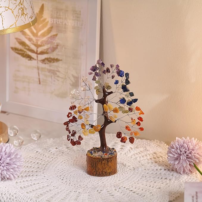 PYOR 7 Chakra Tree of Life Crystal Tree, Healing Crystals, Office Desk Accessories for Women, House Warming Gifts New Home, Crystals and Healing Stones, Office Decor, Crystal Gifts for Women