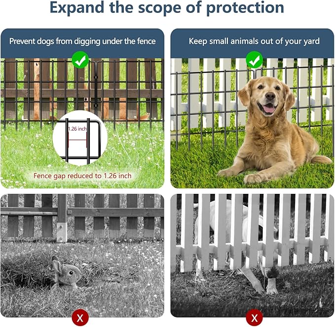 25 Pack Animal Barrier Fences, 1.25in Gap No Dig Garden Fence for Dog Rabbit, 17in (H) X 27ft (L) Rustproof Metals Ground Defense Border for Garden, Patio, Yard, Landscaping