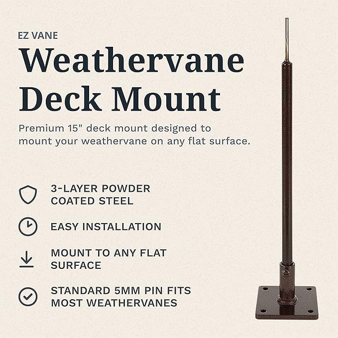 EZ Vane Weathervane Deck Mount — Antique Copper Finish, Handcrafted in USA, Steel with Durable Triple Powder Coating