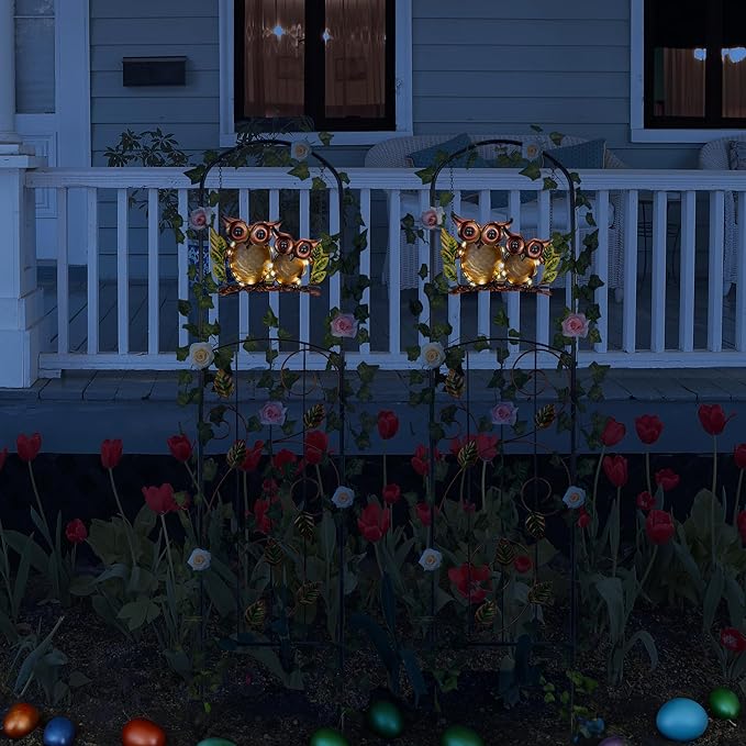 Solar-Powered Iron Plant Trellis with Lights,Voumsil Outdoor Garden Climbing Plant Support, Weatherproof Metal Stake for Vine Roses, Decorative Solar Lighting for Patio, Yard, Fence