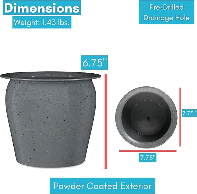 BIRDROCK HOME 7.75" Grey Urn Planter - 2 Pack - Indoor or Outdoor Plant Flower - Patio Porch Garden Pots - Rust and Weather Resistant