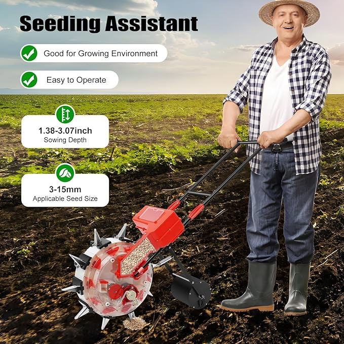 Manual Seeder Hand-Push Garden Seeder Planter with 8.27lbs Capacity Storage Box 16cm Spacing Garden Seeder and Fertilizer Spreader for Sowing Seeds Plants, 10 Nozzles