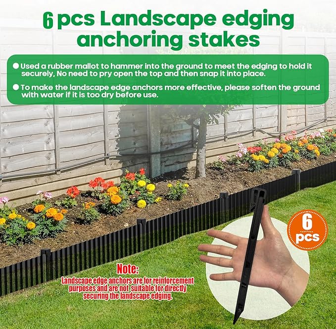 Corrugated Metal Garden Edging,Sturdy Tall Landscape Edging Borders with 6pcs Anchor Stakes, Perfect DIY for Flower Beds, Lawn and Pathway,Tree Surrounds,Paver Edges (Black 6"×20FT)