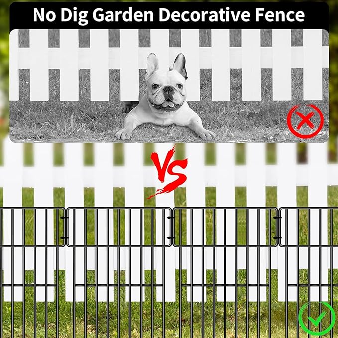 25 Panels Animal Barrier Fence, 27ft(L) x 17in(H) No Dig Fences for Dogs, Rabbits Dog Digging Fences Barrier, Rustproof Metal Defense Fence for Outdoor Yard, with Cable Ties and Cutting Plier