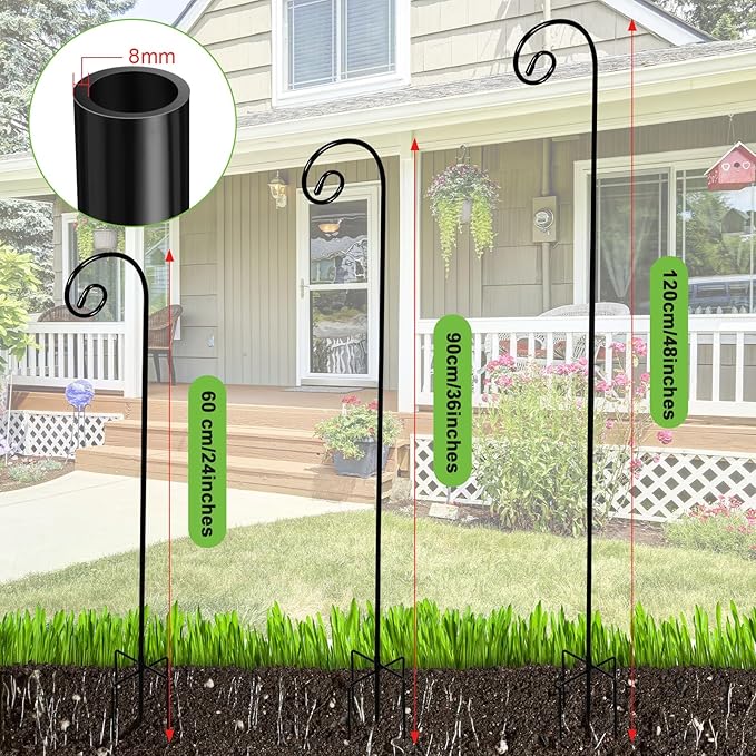 Hicarer 12 Pcs Adjustable Shepherd Hook 48" Tall 1/3in Thick Metal Garden Hook Rust Resistant Steel Hook for Outdoor Hanging Plant Basket Solar Light Lantern Bird Feeder Christmas Wedding Decor