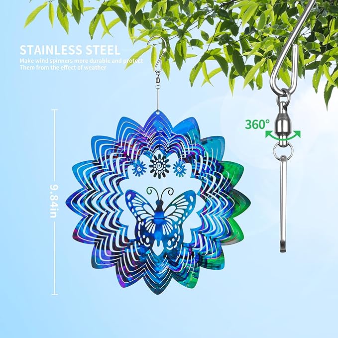 Butterfly Hanging Wind Spinners - Outdoor Butterfly Decor Gift for Women Mom Grandma Metal 3D Wind Spinner for Yard Garden Decor Funny Christmas Decoration Gifts Ideas