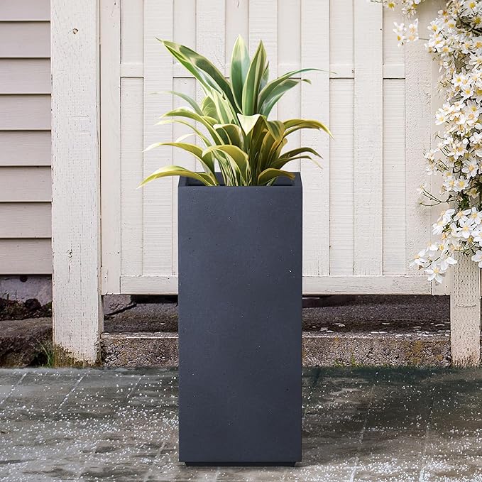 Kante 27.6" H Tall Rectangular Concrete Planter, Modern Square Diameter Plant Pot with Drainage Hole and Rubber Plug for Indoor Outdoor Home Patio Garden, Charcoal