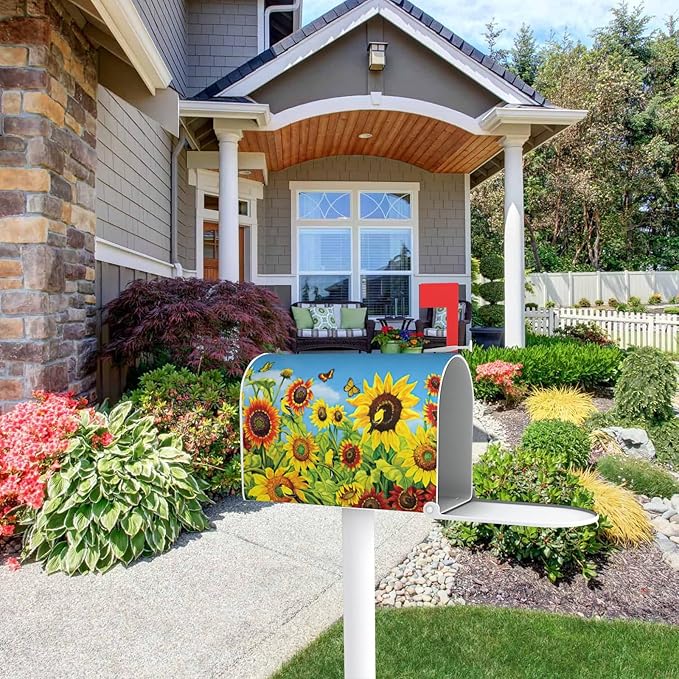 Sunflowers Mailbox Cover, Yellow Flower Outdoor Magnetic Mail Cover Letter Post Box 18x21 in Mailwrap for Garden Outside Home Decor