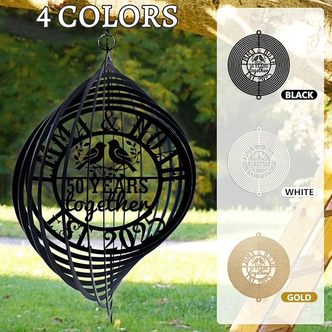Personalized Metal Wind Spinners, Custom Family Name Garden Wind Spinners, Hanging Outdoor Decor, Monogram Sign Hanging Wind Spinner for Indoor Yard Lawn Patio Porch, Housewarming Gift Color03