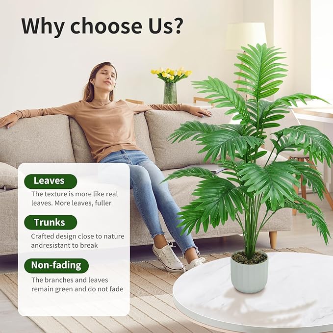 28“ Fake Plant Large Artificial Plam Tree for Indoor Room Decor,Faux Potted Plant for Home Offce Balcony Livingroom Bathroom Bedroom Outdoor Courtyard Decor