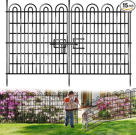 15 Panels Tall Garden Animal Barrier Fence with Gate, 33 in(H) X 36.8 ft(L) No Dig Decorative Garden Fence Outdoor for Yard, Heavy Duty Rustproof Metal Edging Border for Dog, Rabbits