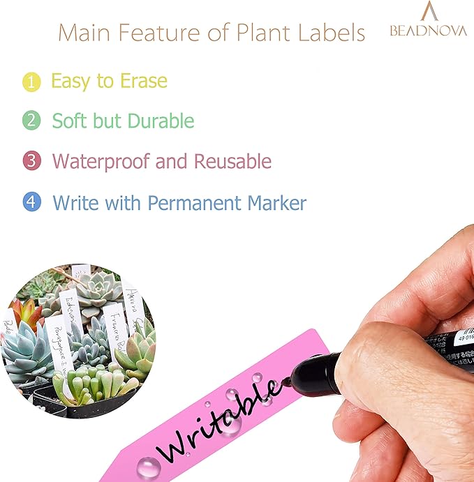 BEADNOVA Plant Labels 150pcs Plant Tags Multicolor Identification Stakes Plastic Labels for Pots Garden (4 Inch, 6 Colors)