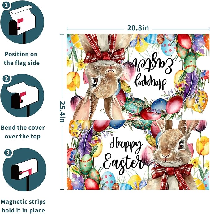 Easter Mailbox Covers Magnetic Standard Size 21 X 25.5 Inch Egg Bunny Floral Magnetic Mailbox Covers Spring Easter Mailbox Wraps Post Box Cover Decoration Outdoor Garden Home Yard Outside