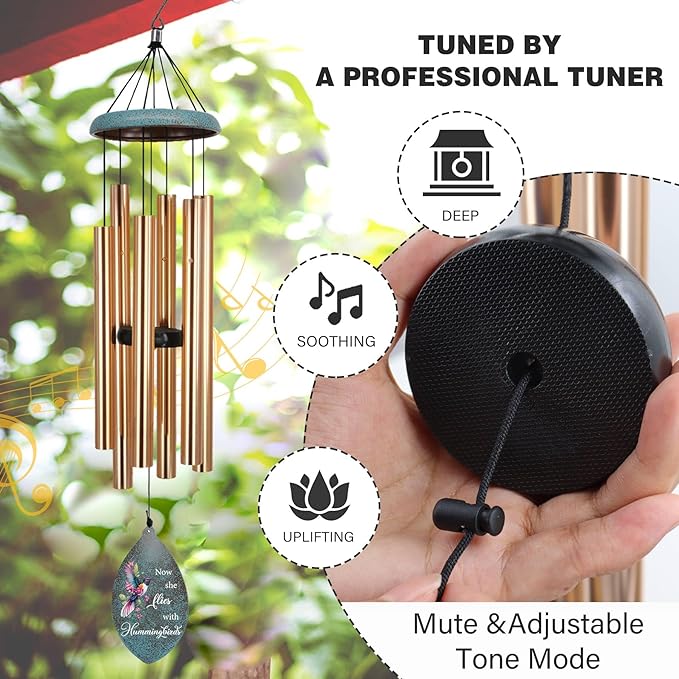 ASTARIN Personalized Memorial Wind Chimes, 35" Deep Tone Hummingbird Wind Chimes Memorial Gifts for Loss Mom Dad, Sympathy Windchime in Loving Memory of Loss Loved One(Produced in USA)