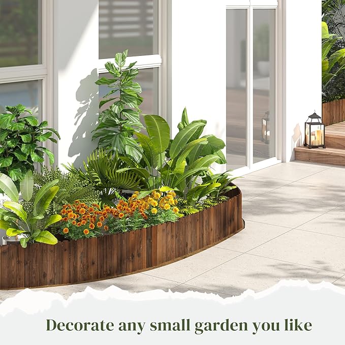 Wooden Garden Fence No Dig Landscape Edging Border Lawn Border Decorative Flower Bed Border Courtyards Planting Tree Fence Yard Patio Path Edging -11.8" H x 48" L (1PACK)